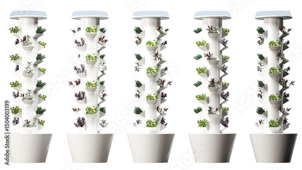 Fototapeta Vertical Hydroponic Column System for Indoor or Urban Farming, Isolated
