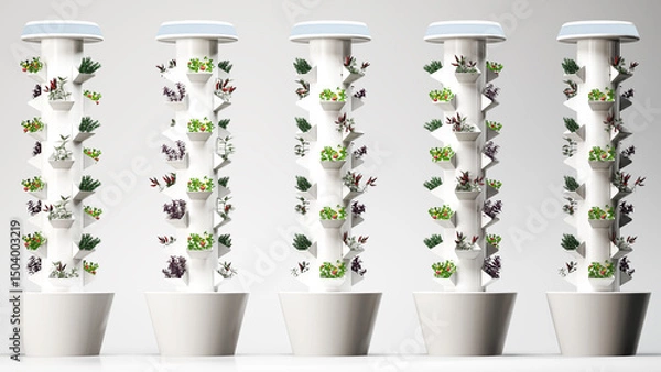 Fototapeta Vertical Hydroponic Column System for Indoor or Urban Farming, Isolated