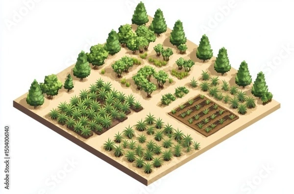 Fototapeta Isometric map of cannabis farm plots by strain,