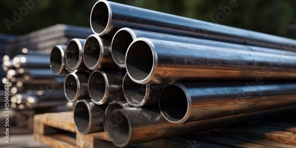 Fototapeta Industrial Metal Pipes Stack: Precise Machining and Strength