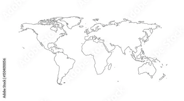 Fototapeta Detailed vector illustration of a world map showing continents, countries, and natural features; oceans and seas .