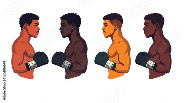 Fototapeta Boxers Facing Each Other in Intense Standoff with Color Variations Highlighting Diversity