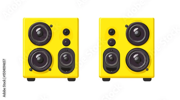 Fototapeta Bright Yellow Dual Speakers with Multiple Controls for Enhanced Sound Experience
