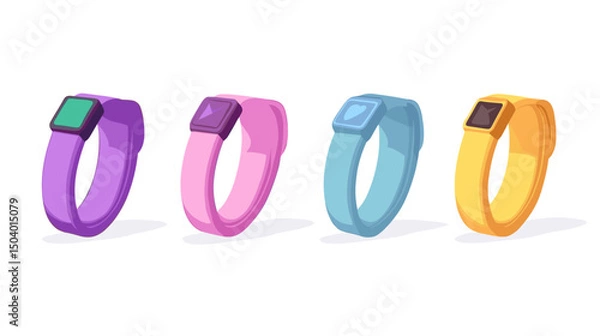 Fototapeta Collection of Colorful Digital Wristbands in Various Shades Representing Modern Wearable Technology