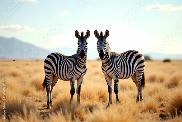 Obraz Zebra illustration. Zebra couple. Zebra in the grassland outdoors. Wildlife illustration.