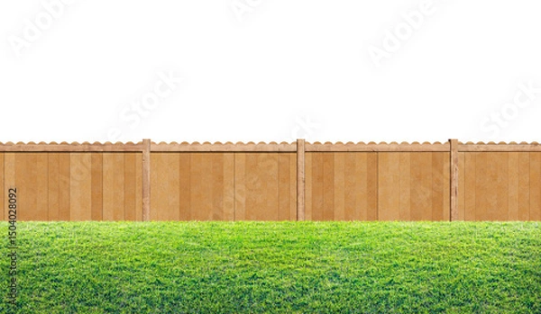 Fototapeta grass in backyard and wooden garden fence isolated on transparent background