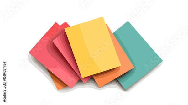 Fototapeta Stack of Colorful Papers in Pink Yellow Orange and Turquoise Tones Arranged Overlapping Creating an Abstract Minimalist Graphic Design on White Background