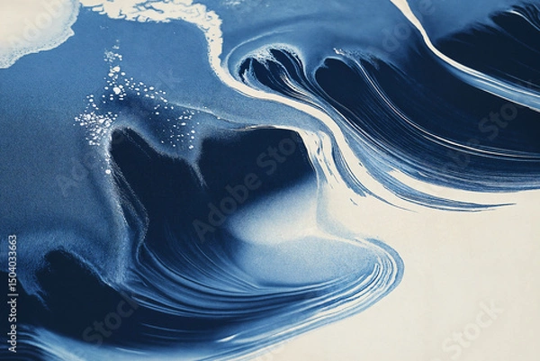 Fototapeta Twisted wavy patterns on muted blue paper. The colors include muted blues and white earthy tones, creating an abstract design with soft edges and delicate lines.