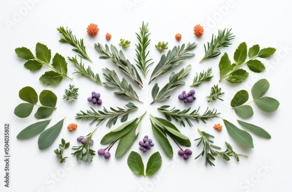 Fototapeta 3D botanical elements arranged symmetrically on white