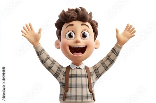Fototapeta 3D student raising both hands excitedly, teacher cheering,