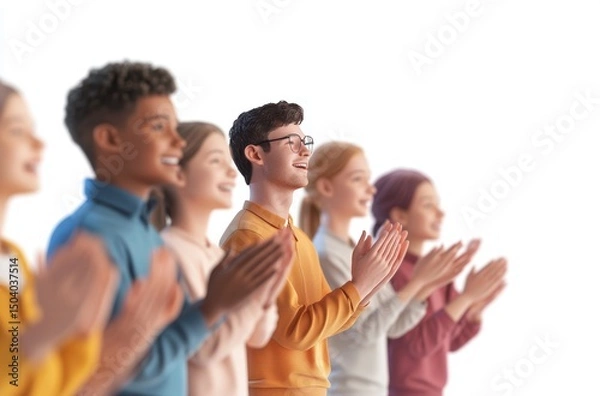 Fototapeta 3D students clapping while teacher speaks,