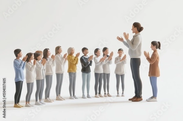 Fototapeta 3D students clapping while teacher speaks,