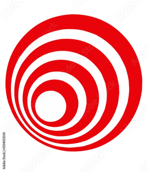 Fototapeta A red and white abstract circular design featuring concentric, wave-like rings creating a sense of depth and motion