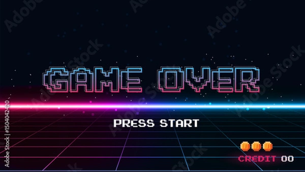 Fototapeta GAME OVER PRESS START  .pixel art .8 bit game.retro game. for game assets in vector illustrations.