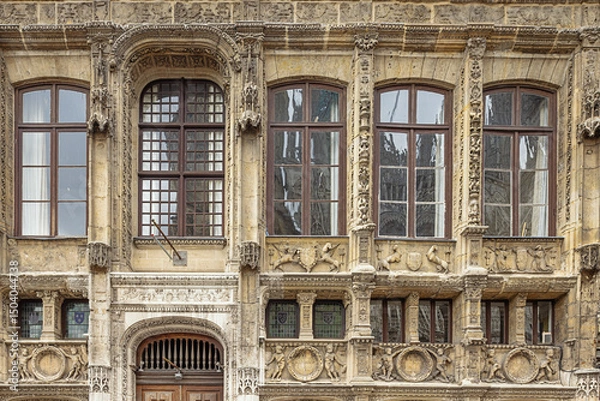 Fototapeta Richly decorated facade of the Ancien Bureau des Finances at the Cathedral Place in Rouen facing the cathedral