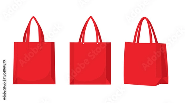 Obraz Three Red Tote Bags in a Row on White Background Simple and Clean Design Representing Eco Friendly Shopping and Reusable Merchandise