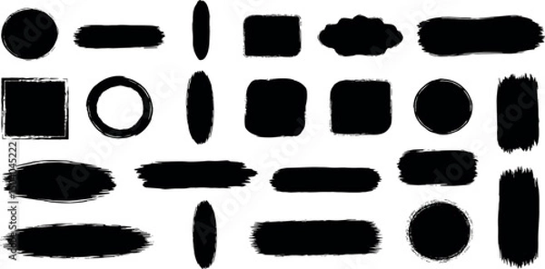 Fototapeta  Brush frame rough rectangle box shape set. Text box frame rough grunge square, oval paint shape element. Hand drawn texture grunge brush rectangle, circle round text border.