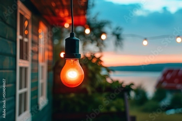 Fototapeta A light bulb is hanging from a string