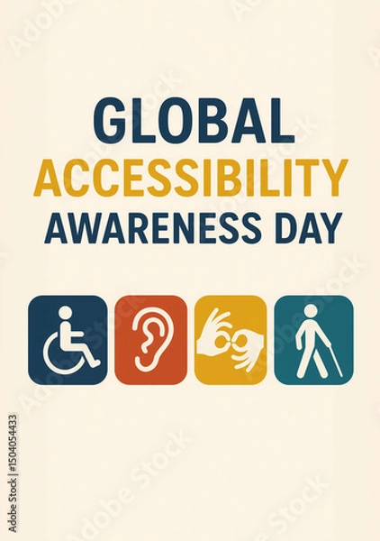 Fototapeta global accessibility awareness day with disability symbols highlighting diversity inclusivity, equal access in diverse community
