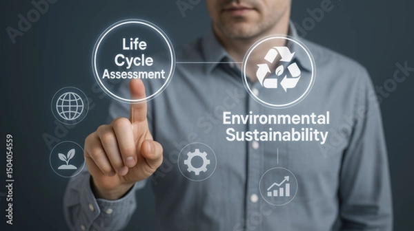 Fototapeta life cycle assessment LCA sustainability concept evaluating environmental impacts of product or service from raw material extraction to disposal