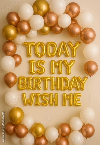 Fototapeta balloons forming today is my birthday text with colorful festive celebration backdrop and cheerful party atmosphere for joyful occasion