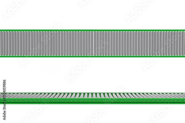 Fototapeta Front  view of green conveyors belt, industry business, 3D Rendering.