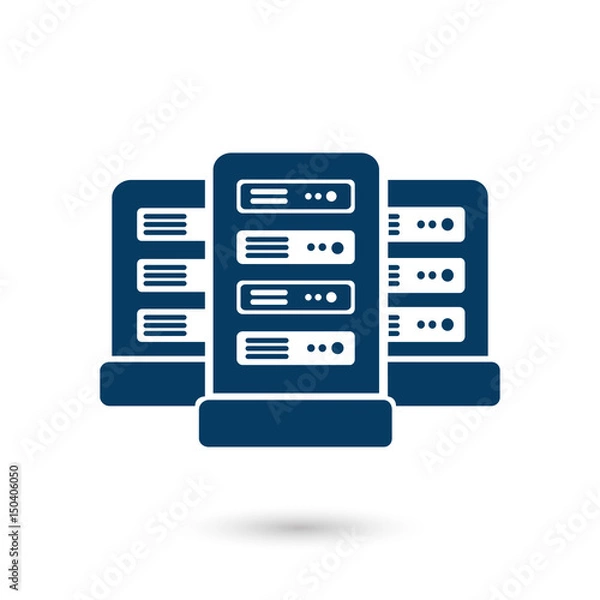Obraz Network servers in data center icon. Flat design style.