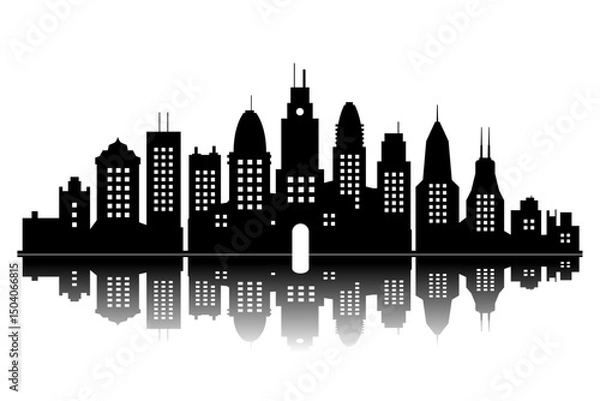 Fototapeta vector template design of black city panorama with reflection at the bottom