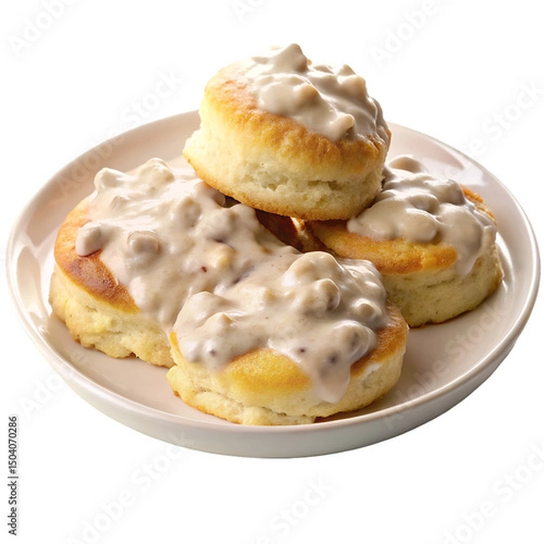 Obraz Biscuit and gravy in plate isolated on transparent background