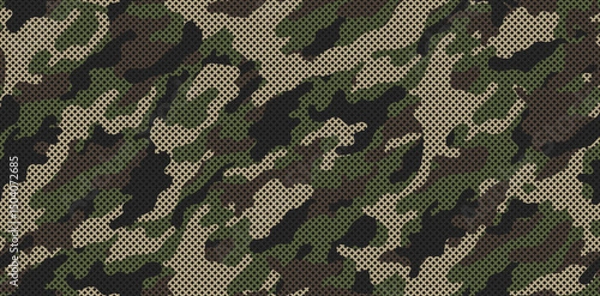 Fototapeta Green camouflage pattern with grid. Military camouflage pattern for clothing design.	