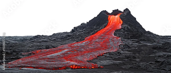 Fototapeta Volcano Eruption with Flowing Red Lava River