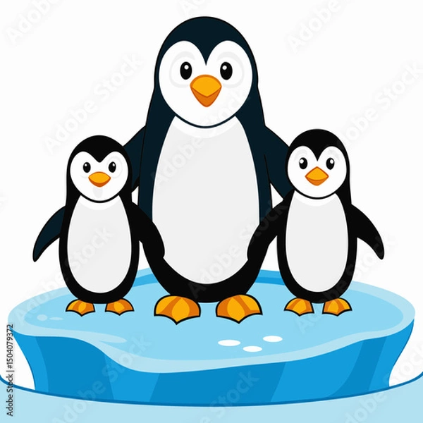 Obraz Cute penguin family standing together on a snowy ice floe, perfect for winter and wildlife themes