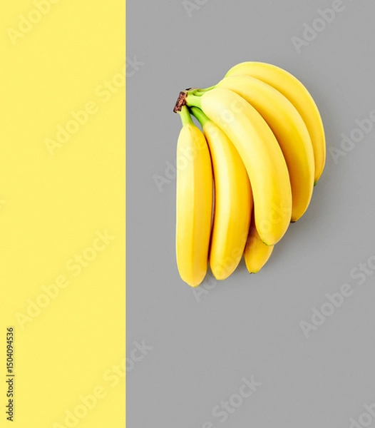 Obraz Banana fruit bunch photography abstract poster on grey and yellow background.