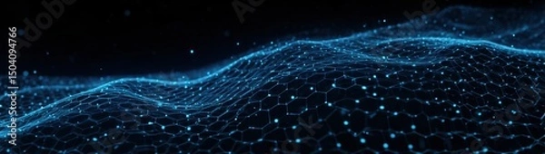 Fototapeta Abstract Blue Digital Waveform, Network Mesh, Hexagon Grid