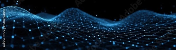 Fototapeta Abstract Blue Network Mesh Digital Connectivity and Data Flow Visualization
