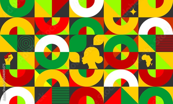Obraz Juneteenth abstract background with traditional African-inspired patterns and symbolic red, yellow, and green colors. Perfect for celebrating African-American heritage and Freedom Day