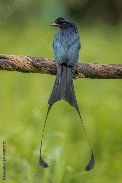 Fototapeta Greater racket-tailed drongo perched on a branch