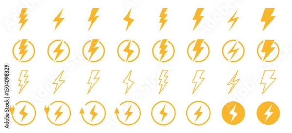 Fototapeta Lightning icon set – Vector illustrations of thunder, bolt, flash, and electricity symbols