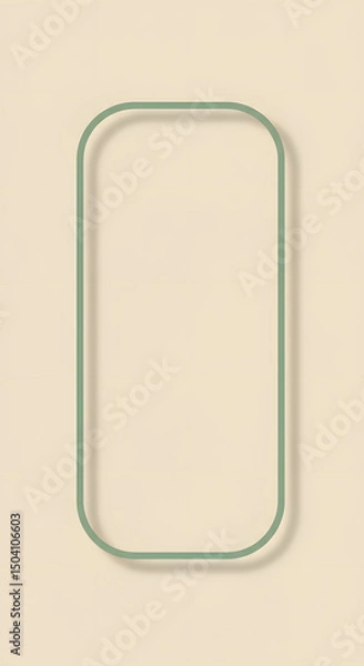 Fototapeta Minimalist sage green rounded rectangle frame on creamy beige background. Modern abstract design with subtle shadow, ample copy space for text, quotes, social media stories, product mockups.