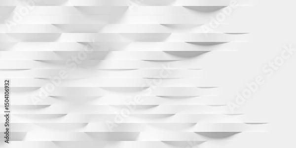 Fototapeta White smooth sine curves or waves geometry randomly shifted background wallpaper banner fade out, flat lay top view from above