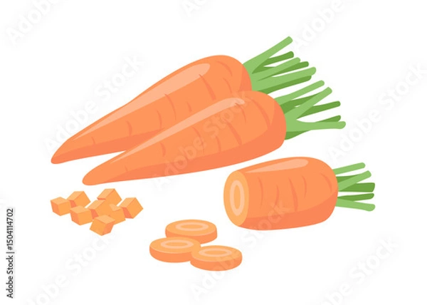 Fototapeta ニンジンのシンプルなベクター画像。調理用にカットされた人参。