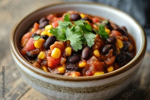 Fototapeta Colorful bean and corn salsa served in a decorative bowl perfect for sharing at gatherings or enjoying as a snack