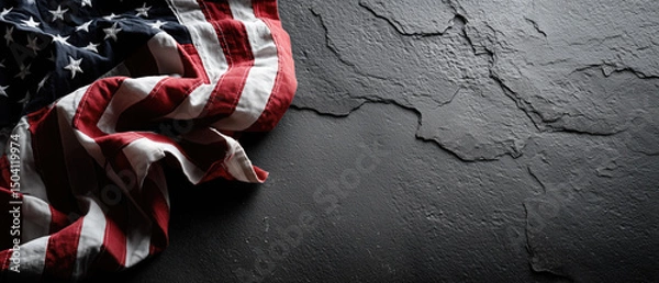Fototapeta Close up of American flag on dark stone background