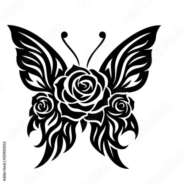 Fototapeta Rose and Butterfly Vector SVG Clipart illustration