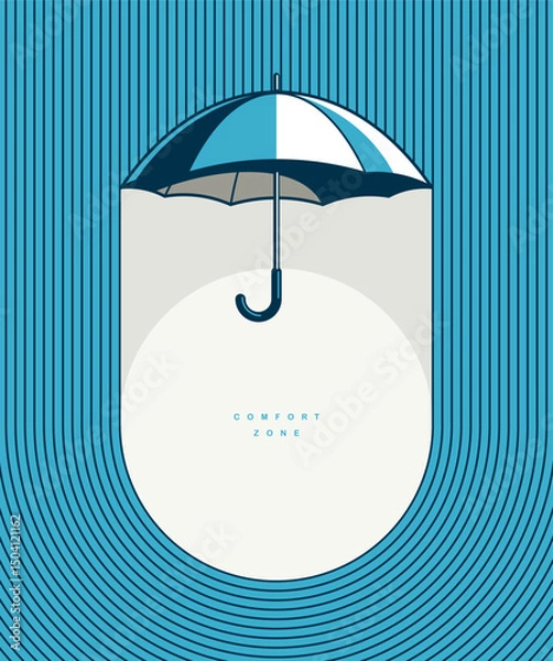 Obraz Comfort zone concept poster, umbrella covers safe space of stability vector icon style illustration,