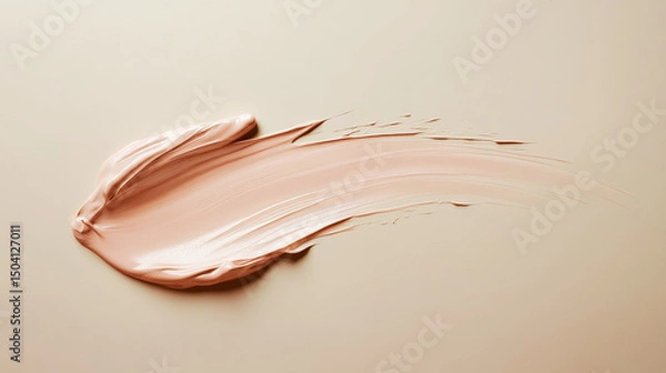 Fototapeta Close-up of smooth white cosmetic cream or makeup foundation smeared on a soft beige background. Generative AI