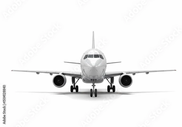 Fototapeta Front View of a White Passenger Airplane