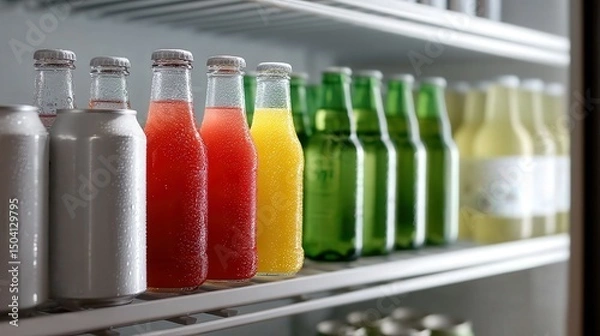 Obraz Inside Beautifully Lit Refrigerator Showcasing Refreshing Beverages