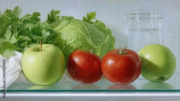 Obraz Fresh and Vibrant Produce Inside a Cold Refrigerator