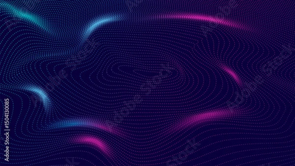 Fototapeta Abstract futuristic moving dots particles technology background. Cyber big data flow particles. Concept of Artificial Intelligence. Big Data and deep learning. Vector illustration.